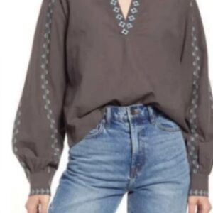 Treasure & Bond Charcoal Embroidered Blouse